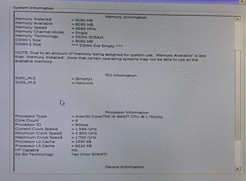 Dell OptiPlex 3060 USFF i5-8400T @ 1.70GHz 8GB DDR4 WiFi + 65W Adapter )