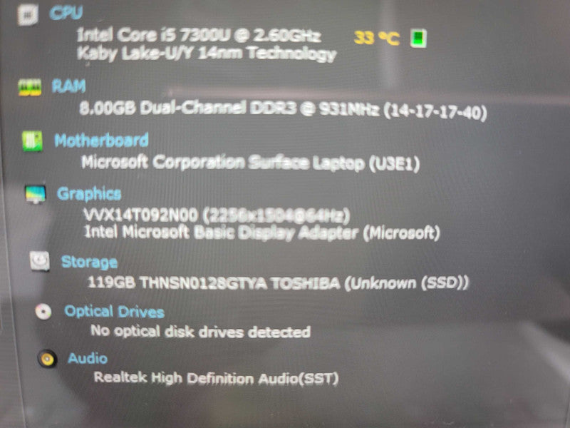 Microsoft Surface Laptop i5-7300U, 8GB DDR3, 128GB SSD
