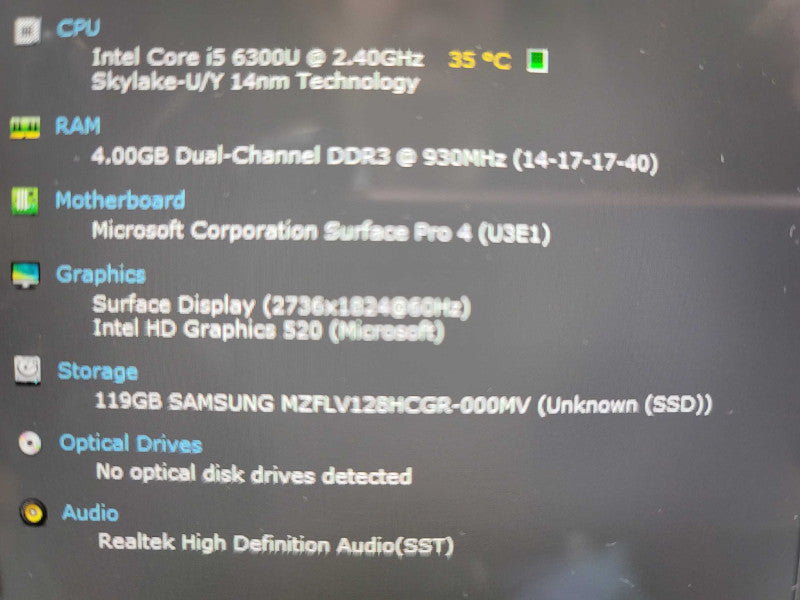 Microsoft Surface Pro 4 (1724)|  i5-6300U | 4GB DDR3 | 128GB SSD