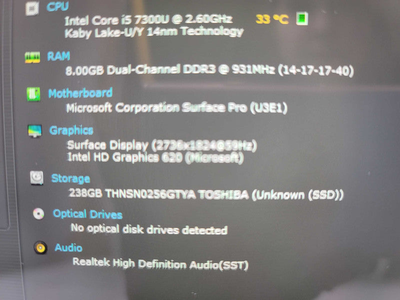 Microsoft Surface Pro 5 (1796) | i5-7300U | 8GB DDR3 | 256GB SSD  Q