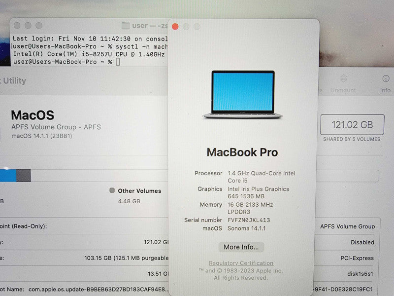 Apple Macbook Pro 2019 13\\" Core i5-8257U @ 1.4GHz 16GB DDR3 120GB SSD (