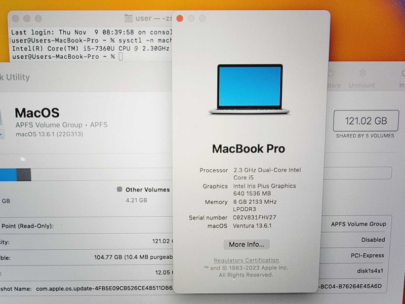 Apple Macbook Pro 2017 13\\" Core i5-7360U @ 2.3GHz 8GB DDR3 120GB SSD (