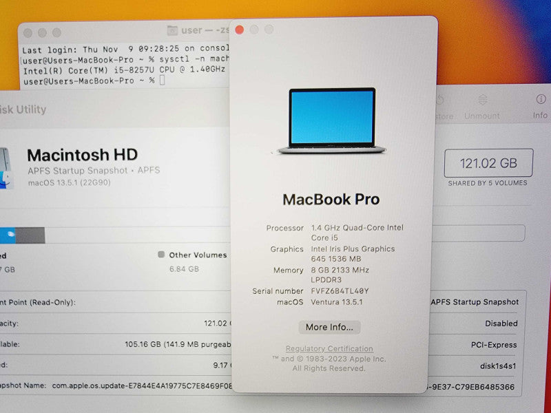 Apple Macbook Pro 2019 13\\" Core i5-8257U @ 1.7GHz 8GB DDR3 120GB SSD (