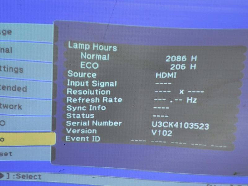 Epson PowerLite S17 H568A 2086 Normal Lamp Hours, No Remote controller _