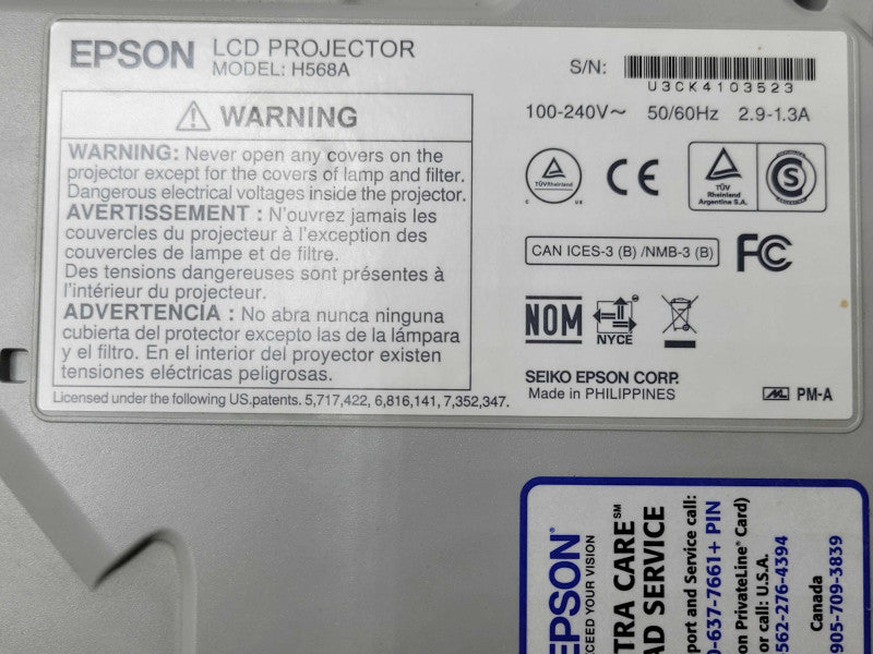 Epson PowerLite S17 H568A 2086 Normal Lamp Hours, No Remote controller _