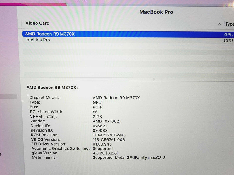 Apple Macbook Pro 2015 15\\" Core i7-4870HQ @ 2.5GHz 16GB DDR3 1TB SSD Radeon R9 M370x 2GB (