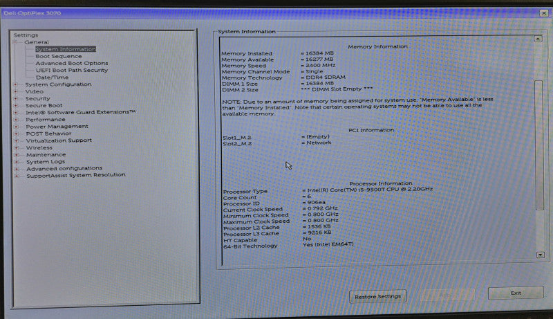 Dell OptiPlex 3070 USFF i5-9500T @ 2.20GHz 16GB DDR4 WiFi + Adapter )