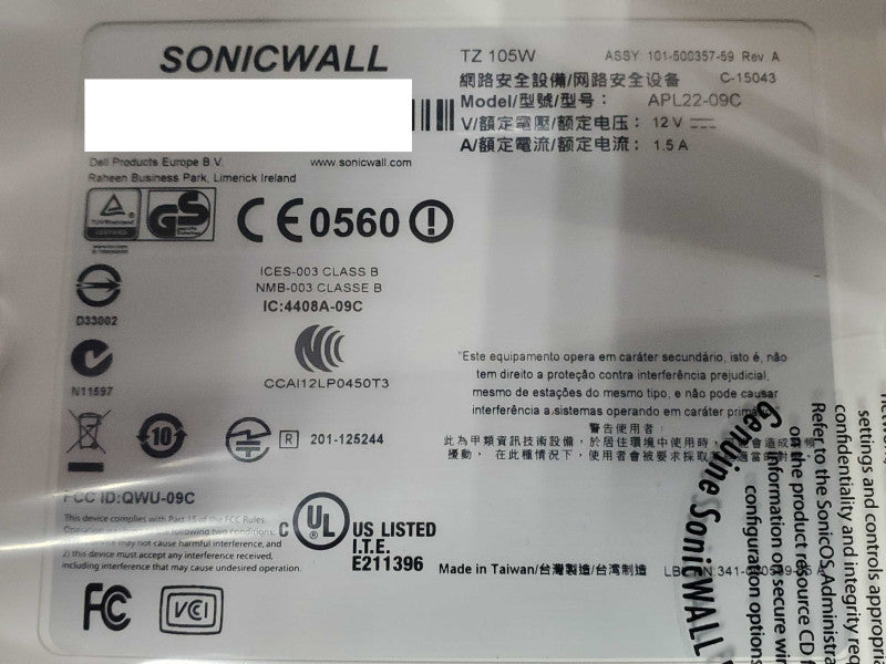 SonicWall TZ 105 Wireless-N Network Security Appliance 01-SSC-6944 Q|