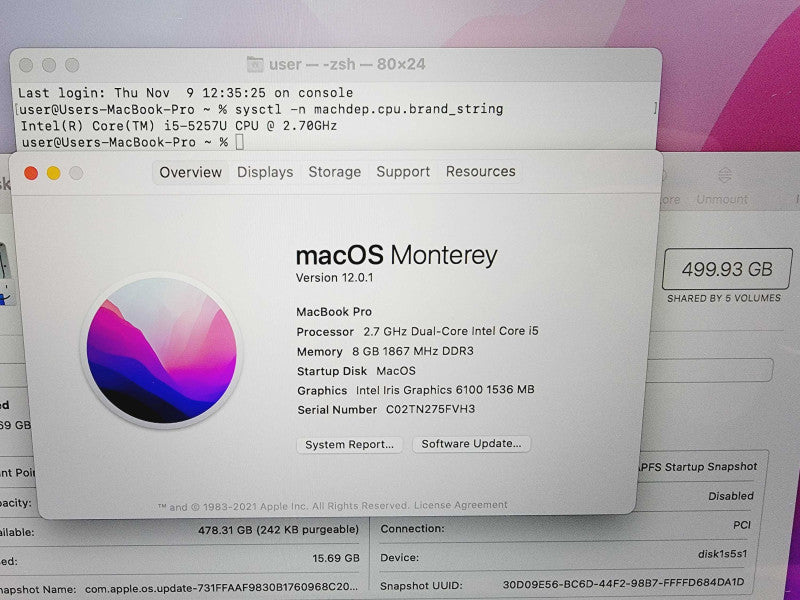 Apple Macbook Pro 2015 13\\" Core i5-5257U @ 2.7GHz 8GB DDR3 500GB SSD (