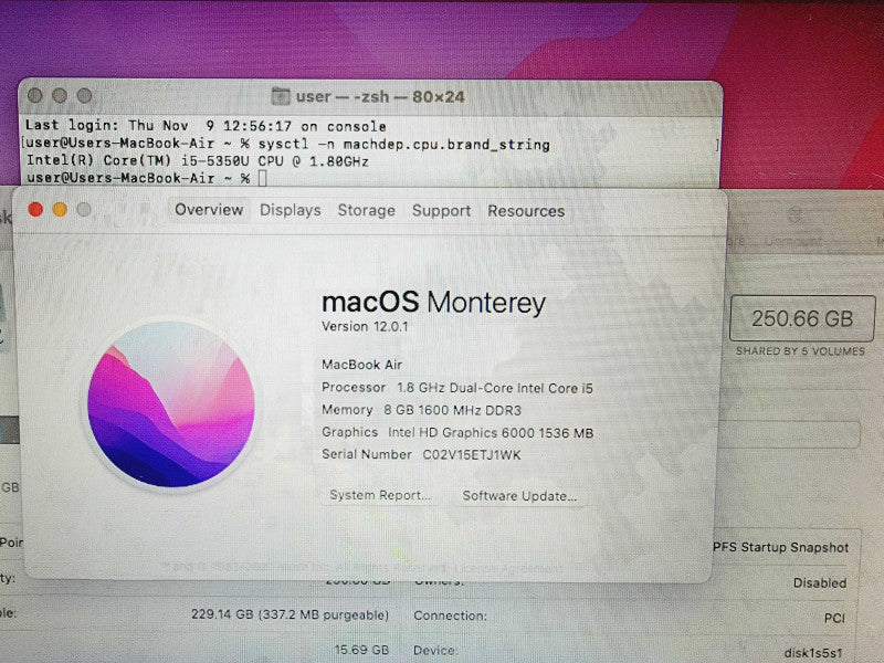 Apple Macbook Air 2017 13\\" Core i5-5350U @ 1.8GHz 8GB DDR3 250GB SSD (