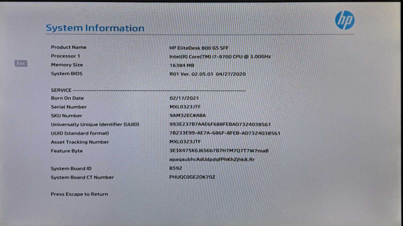 HP EliteDesk 800 G5 SFF i7-9700 @ 3.00GHz 16GB DDR4 256GB M.2 )