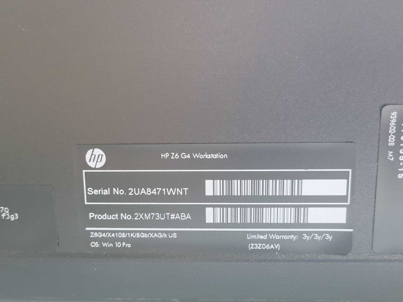 HP WORKSTATION Z6 G4 XEON SILVER 4108 1.80 GHz, No RAM/HDD/GPU READ _