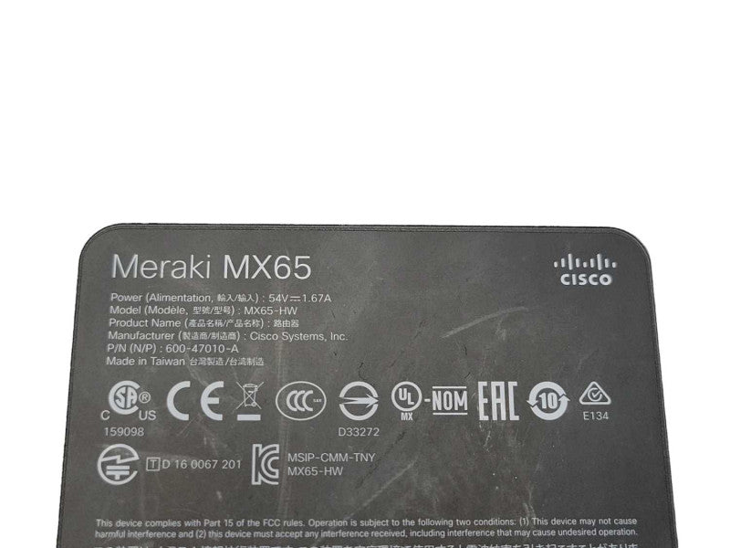 Cisco Meraki MX65-HW UNCLAIMED Cloud Managed Networking  _