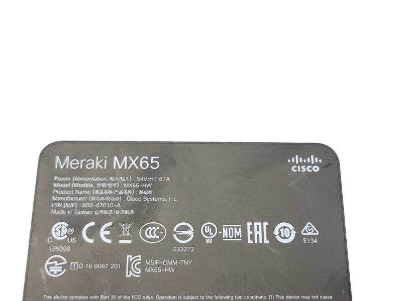 Unclaimed Cisco Meraki MX65-HW Cloud Managed Security Appliance _