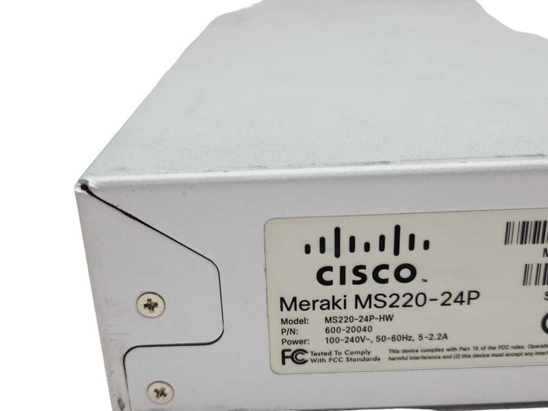 Cisco Meraki MS220-24P-HW 24-Port Gigabit Cloud Managed PoE Switch, UNCLAIMED _