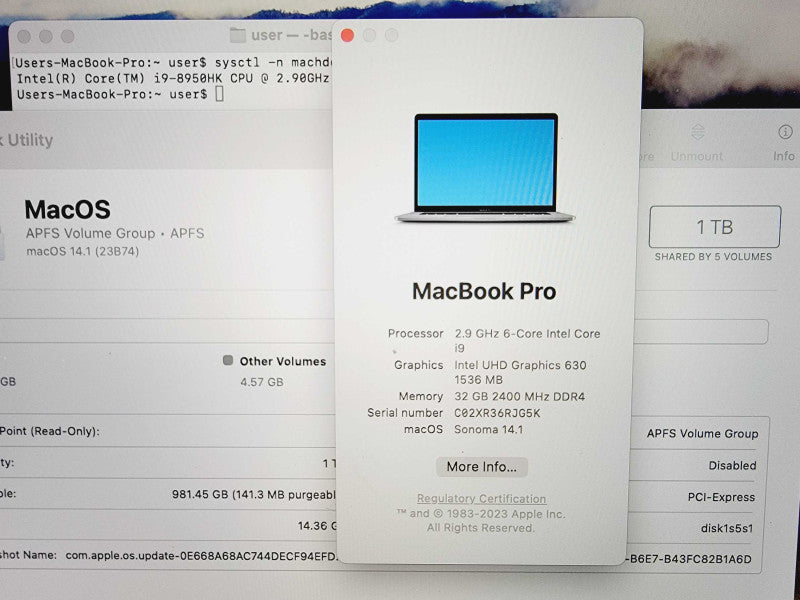 Apple Macbook Pro 2018 15\\" Core i9-8950HK @ 2.9GHz 32GB DDR4 1TB HDD Radeon P (