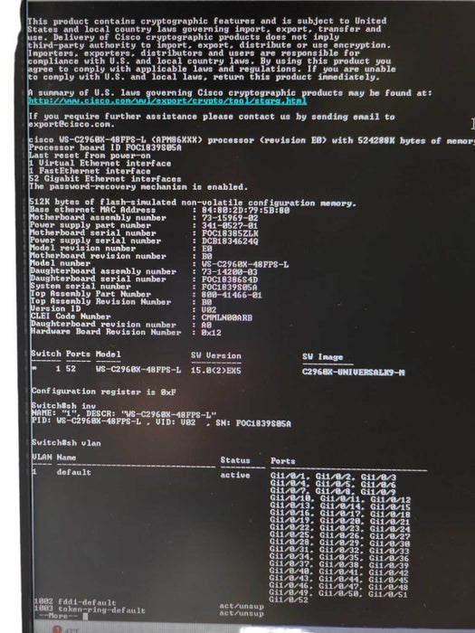 Cisco WS-C2960X-48FPS-L 2960X 48 port GIG POE+ switch _