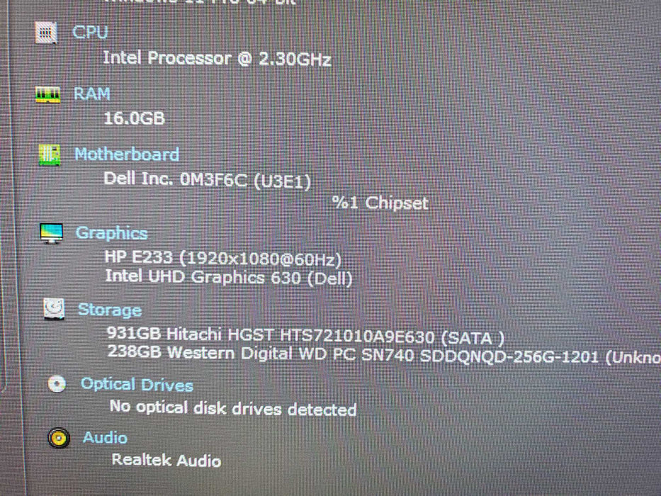 Dell OptiPlex 3080 Intel Core i5-10500T 16GB DDR4 256GB NVMe 1TB HDD wifi