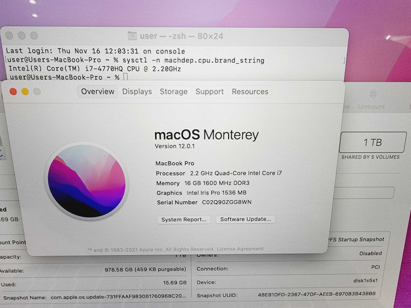 Apple Macbook Pro Retina 2015 15\\" Core i7-4770HQ @ 2.2GHz 16GB DDR3 1TB SSD Q(