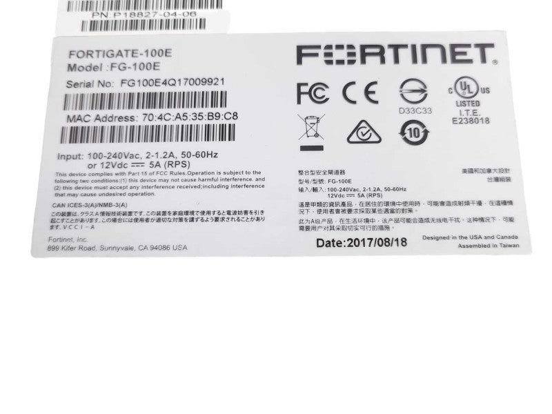 Fortinet FortiGate 100E Network Security Firewall FG-100E, READ _