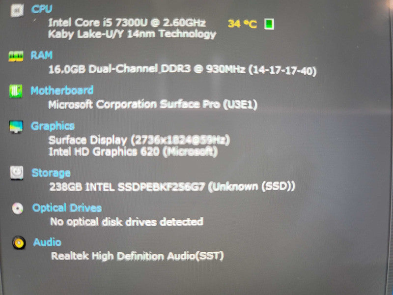 Microsoft Surface Pro 5 i5-7300U | 16GB DDR3| 256GB SSD Î²
