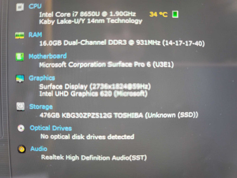 Microsoft Surface Pro 6 | i7-8650 | 16GB DDR3 | 512GB SSD  Î²