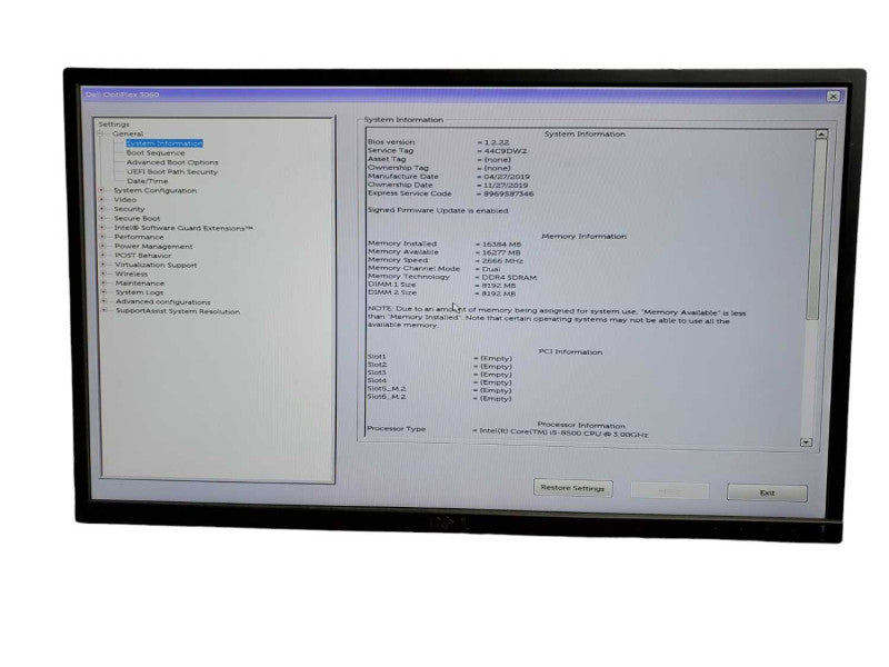 Dell Optiplex 3060 Tower i5 - 8500 CPU @ 3.00GHz 16GB DDR4 Ram NO HDD