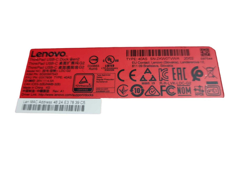 Lenovo ThinkPad USB-C Docking station Gen 2 40AS with 90W Adapter &