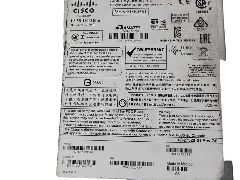 Cisco ISR4351/K9 ISR 4351 Series Integrated Services Router, 1x PSU Q_