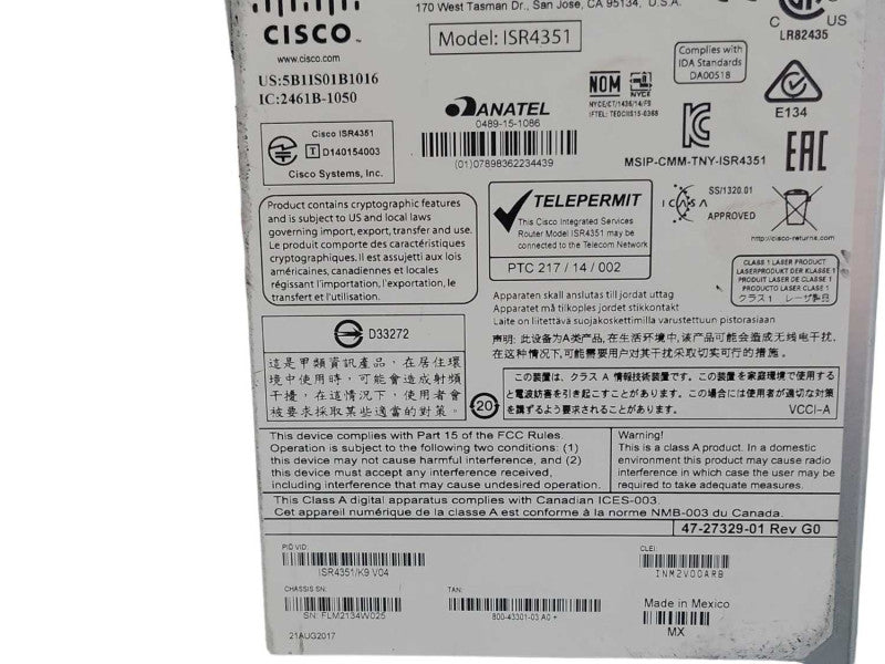 Cisco ISR4351/K9 ISR 4351 Series Integrated Services Router, 1x PSU Q_