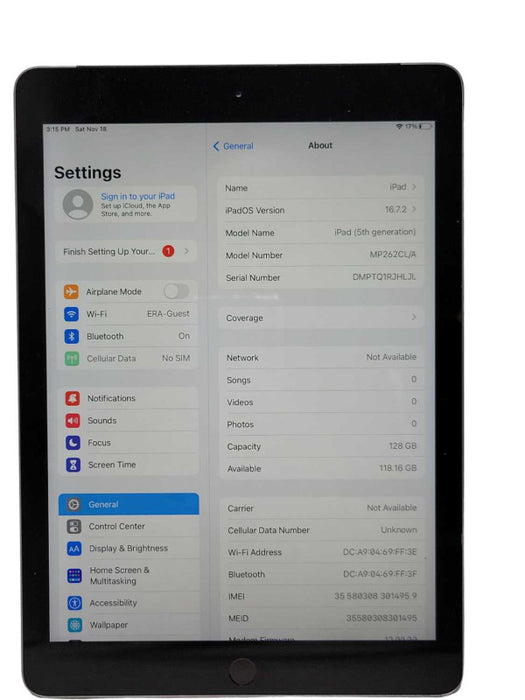 Apple iPad 5th Gen 128GB (A1823) _