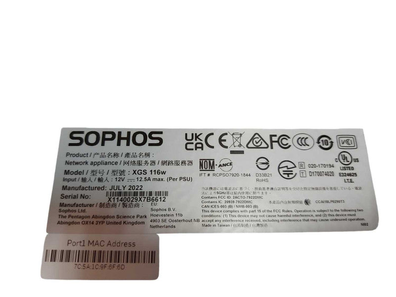 Sophos XGS 116W Next-Gen Firewall Security Appliance - READ #