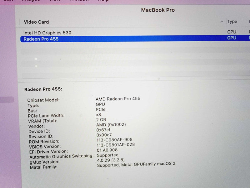 Apple Macbook Pro 2016 15\\" Core i7-6820HQ @ 2.7GHz 16GB DDR3 500GB SSD Radeon Pro 455 2GB [Read] (