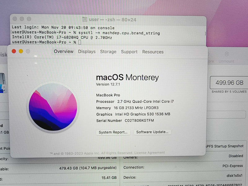 Apple Macbook Pro 2016 15\\" Core i7-6820HQ @ 2.7GHz 16GB DDR3 500GB SSD Radeon Pro 455 2GB [Read] (