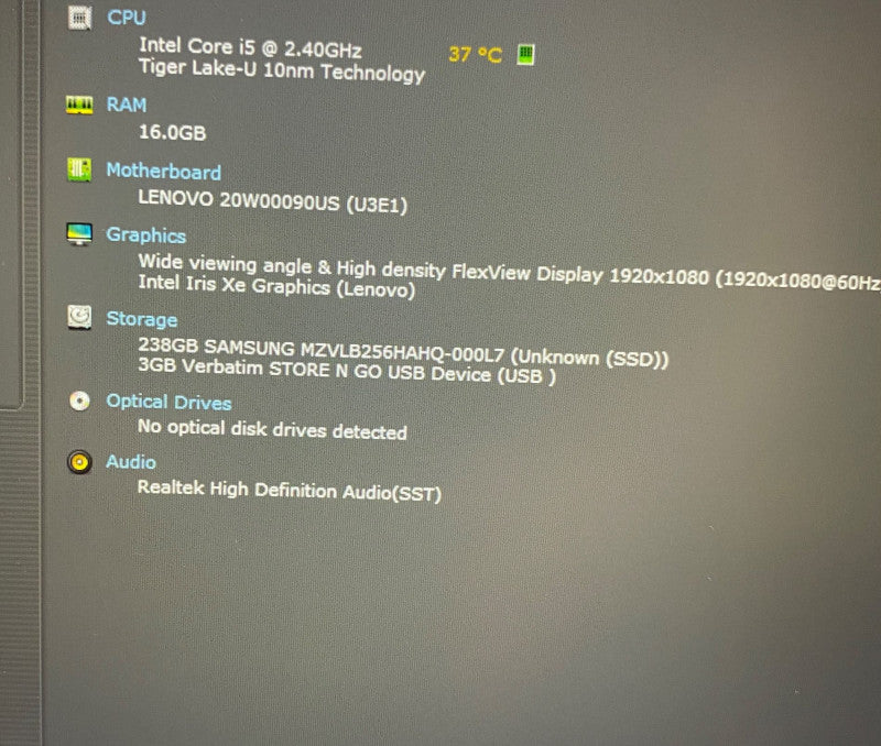 Lenovo ThinkPad T14 Gen 2 Intel i5-1135G7 @2.40GHz 16 GB RAM 256 GB NVMe SSD