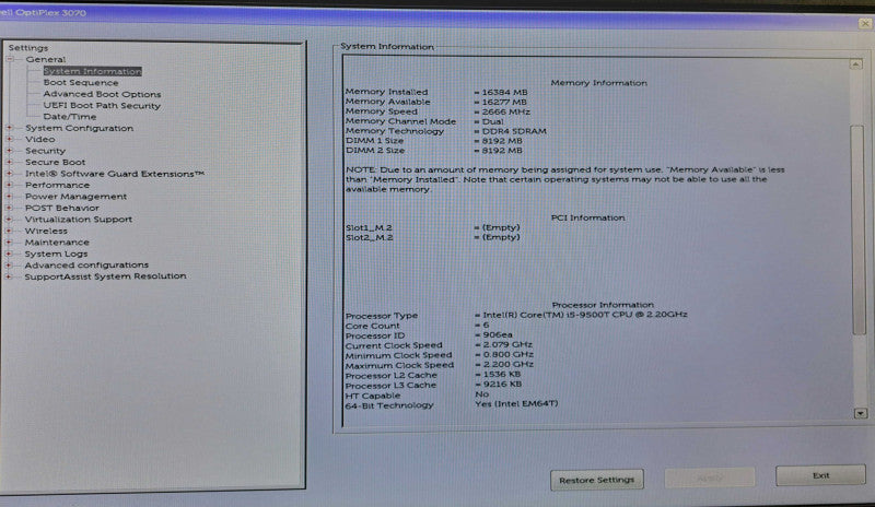 Dell OptiPlex 3070 USFF i5-9500T @ 2.20GHz 16GB DDR4 180GB SSD *READ* )