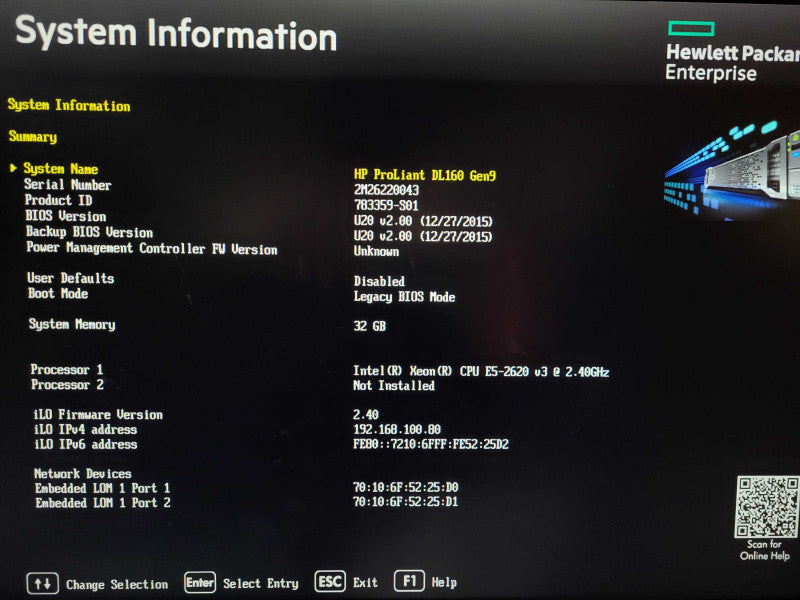 HP Proliant DL160 G9 E5-2620 V3 @2.4GHz 32GB ECC DDR4 H240 RAID NO HDDs $