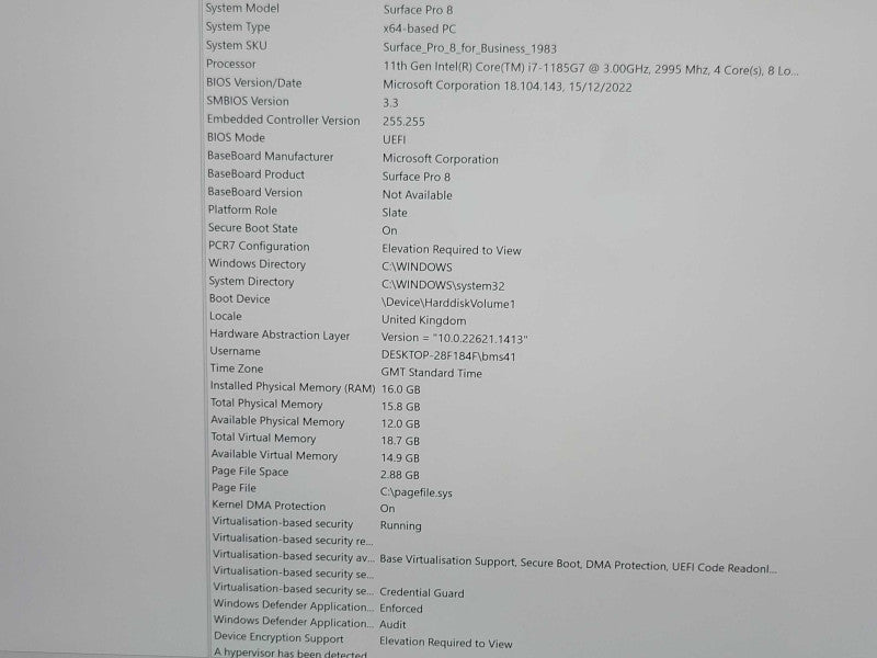 Microsoft surface pro 8 11th Gen Intel Core i7 CPU, 16GB RAM, 256GB, READ _