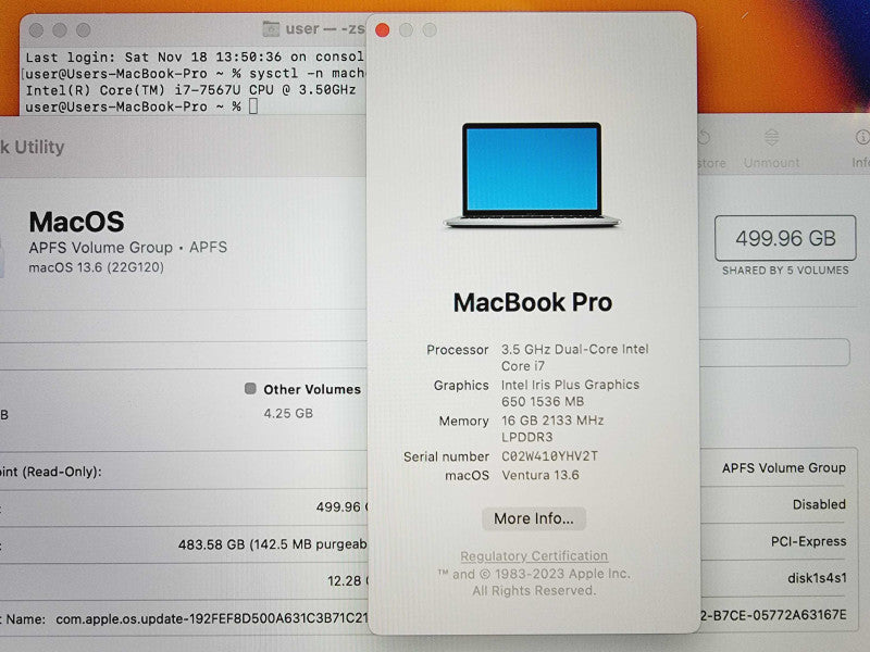 Apple Macbook Pro 2017 13\\" Core i7-7567U @ 3.5GHz 16GB DDR3 500GB SSD (