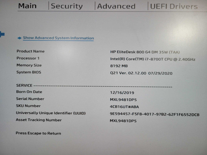 HP EliteDesk 800 G4 DM 35W - Core i7-8700T | 8GB RAM | 256 NVMe + PWR ADPTR !