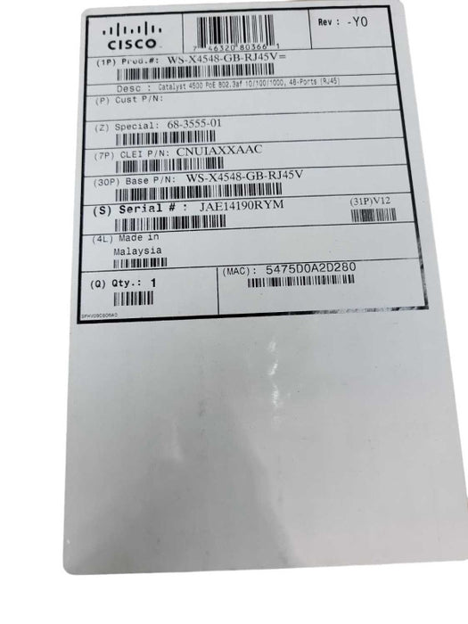 CISCO WS-X4548-GB-RJ45V V05 48 Ports Gigabit Ethernet PoE Switching Module-New &