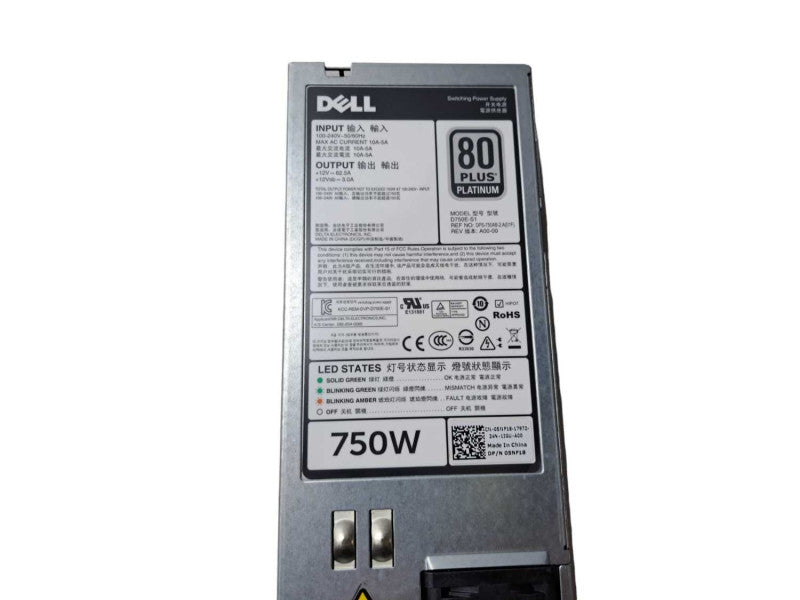 Dell 750W 80 Plus Platinum Power Supply PSU 05NF18 For PowerEdge Server Q)