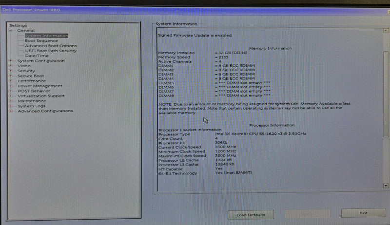 Dell Precision T5810 Xeon E5-1620 v3 @ 3.50GHz 32GB DDR4 Quadro K4200 685W PS )