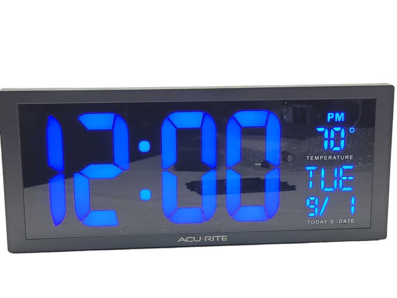 AcuRite 75152M Oversized Blue LED Clock w/ Indoor Temp, Date, READ _
