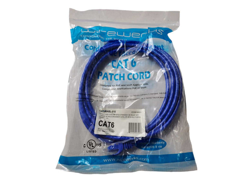 New | Wirewerks 10FT CAT6 UTP Patch Cable | Blue  Q)