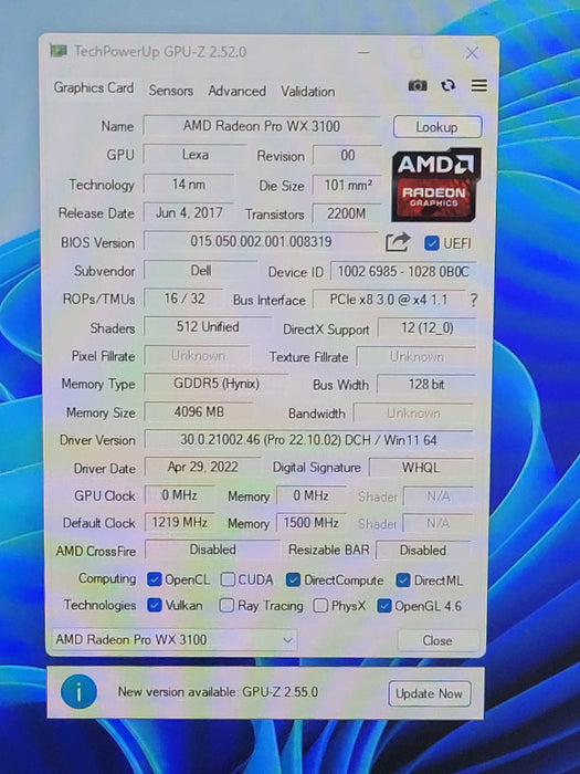 AMD Radeon Pro WX 3100 4GB %
