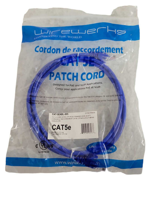 New | Wirewerks 5FT CAT5e UTP Patch Cable | Blue Q!