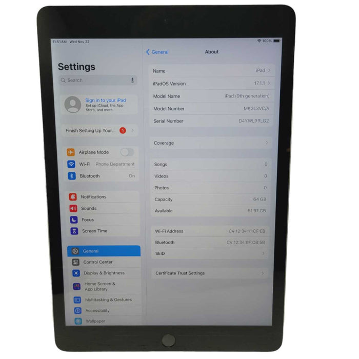 Apple iPad 64GB (9th Generation) A2602 Wi-Fi UNLOCKED  -