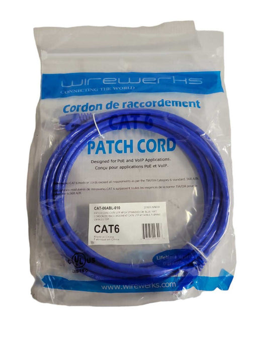 New | Wirewerks 10FT CAT6 UTP Patch Cable | Blue Q!