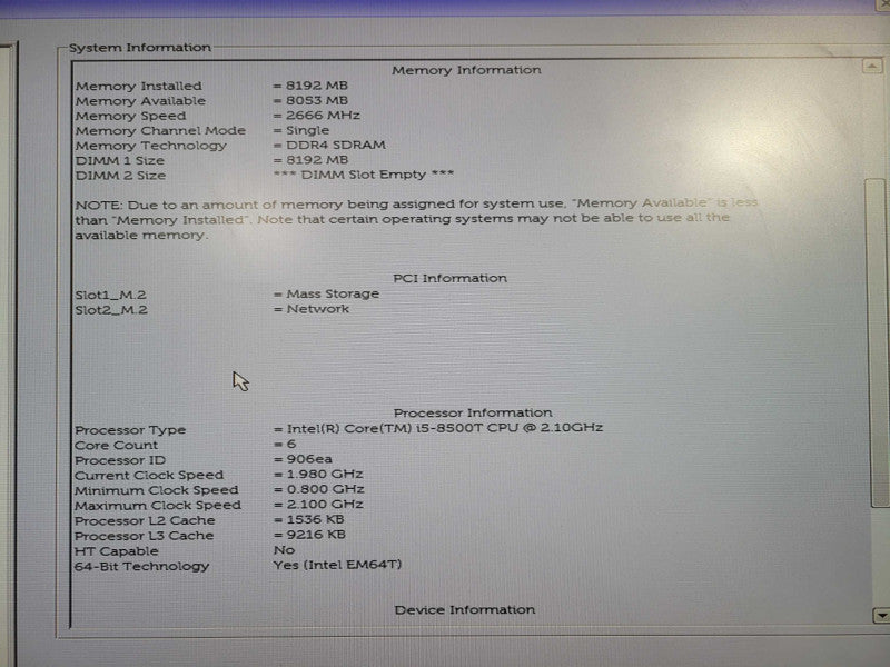 Dell OptiPlex 5060 USFF i5-8500T @ 2.10GHz 8GB DDR4 256GB M.2 + Adapter !